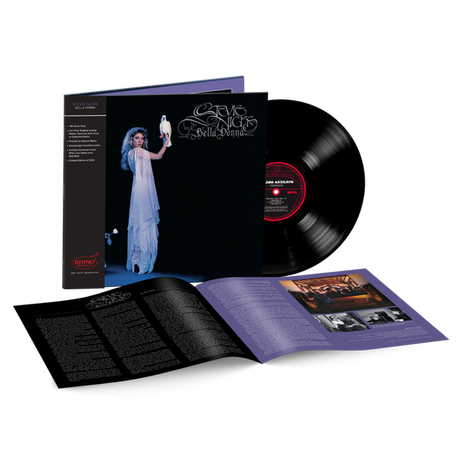 Stevie Nicks Bella Donna vinyl LP with album cover, black record, and exclusive booklet