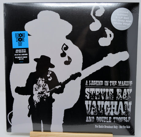 Stevie Ray Vaughan and Double Trouble limited edition double vinyl LP album cover, featuring a black and white graphic silhouette of Stevie playing guitar with a blue Record Store Day sticker on the left.