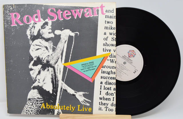 Vinyl record with 'Absolutely Live' by Rod Stewart on a white background