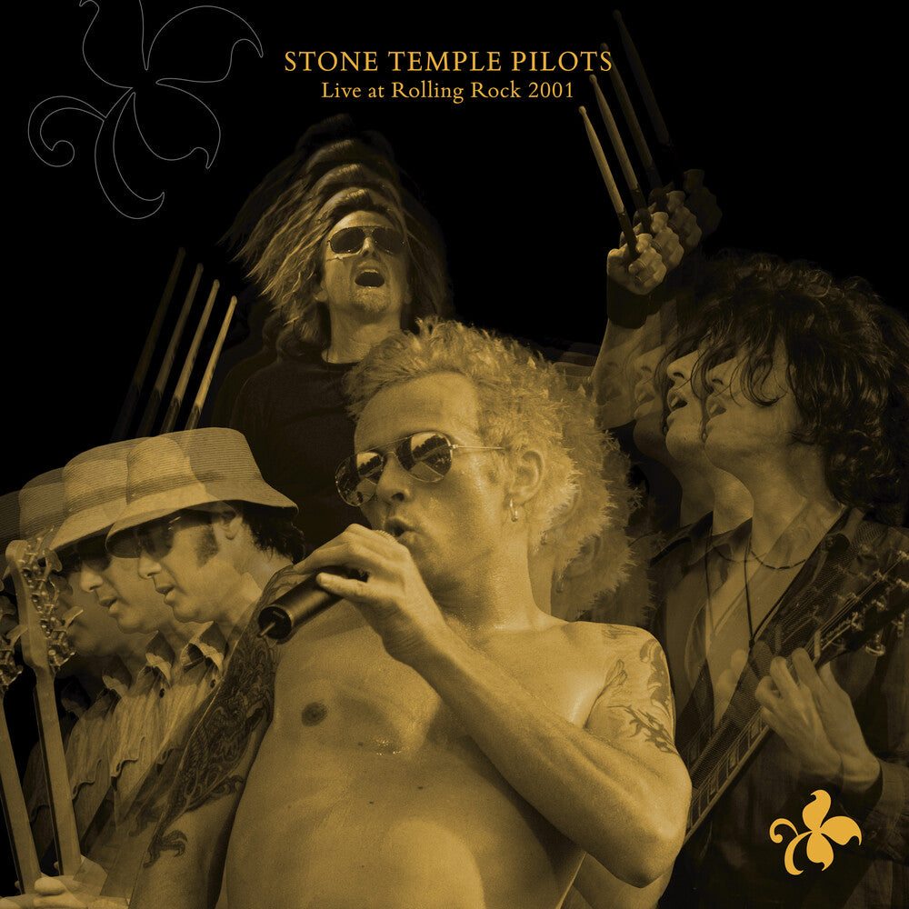 Album cover of Stone Temple Pilots with band members and text 'Live at Rolling Rock 2001'.