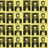 Repetition of a vintage mugshot-style portrait on a yellow background
