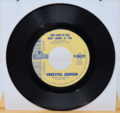 45 RPM record with yellow label on a white background