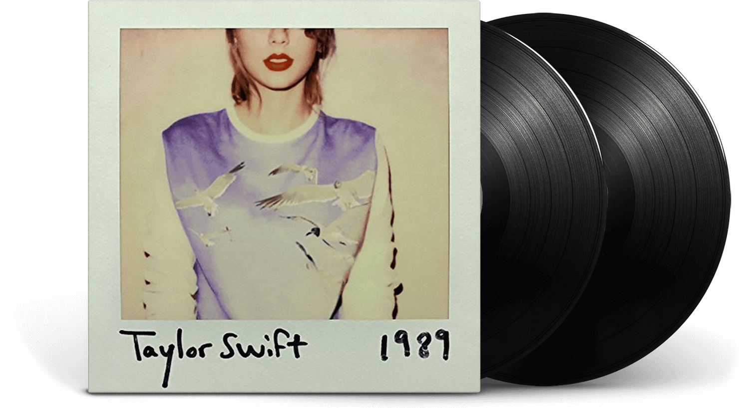 Vinyl record with '1989' by Taylor Swift and a Polaroid-style photo of the artist.