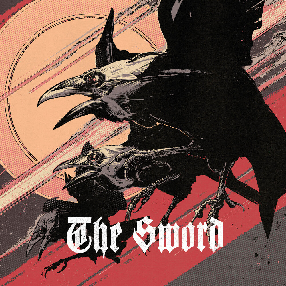 Illustration of two crows with 'The Sword' text on a colorful background