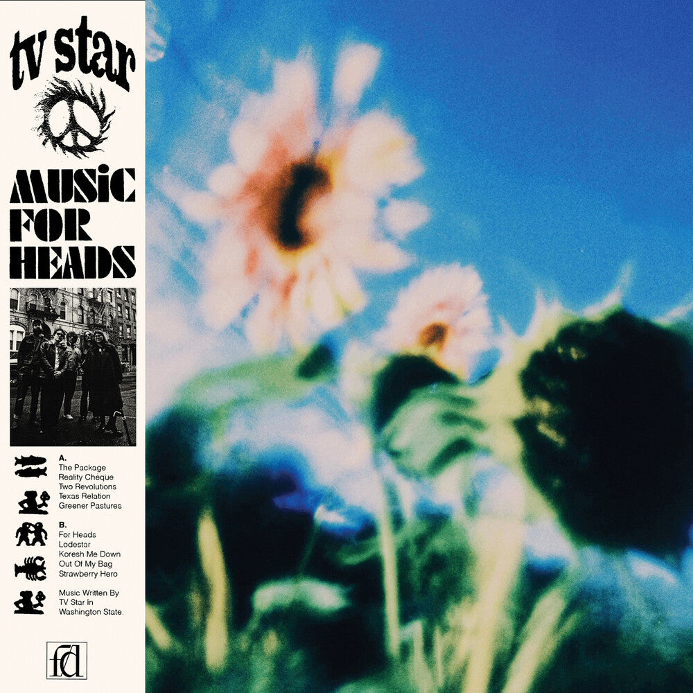 Album cover for 'Music For Heads' by TV Star with sunflowers and text on the left side.