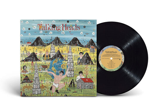 Talking Heads - Little Creatures Album cover art for Talking Heads - Little Creatures featuring cartoonish illustrations of people and animals on a vinyl record.