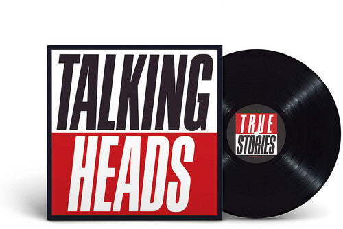 Talking Heads - True Stories Album cover for Talking Heads - True Stories with red and white text on a black background.
