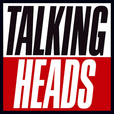 Talking Heads - True Stories Album cover for Talking Heads - True Stories with red and white text on a black background.