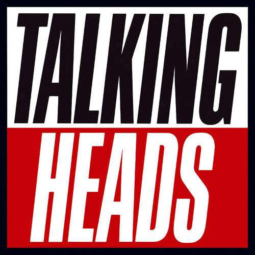 Talking Heads - True Stories Album cover for Talking Heads - True Stories with red and white text on a black background.