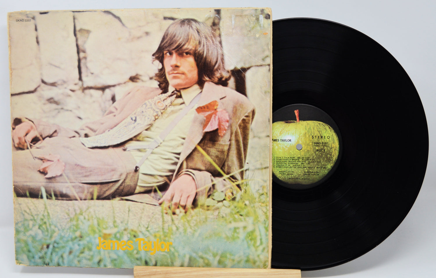 Vinyl record 'James Taylor - Self Titled' with front cover featuring a person sitting outdoors, on a light gray background