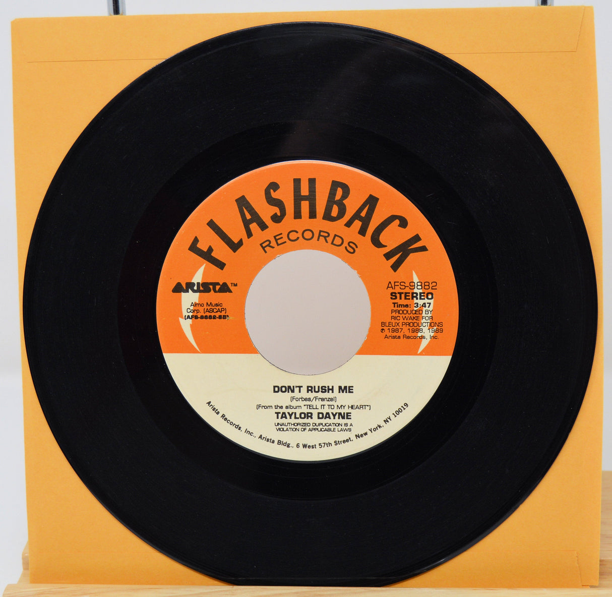 Taylor Dayne 'Don't Rush Me' 45 RPM vinyl record by Flashback Records in paper sleeve
