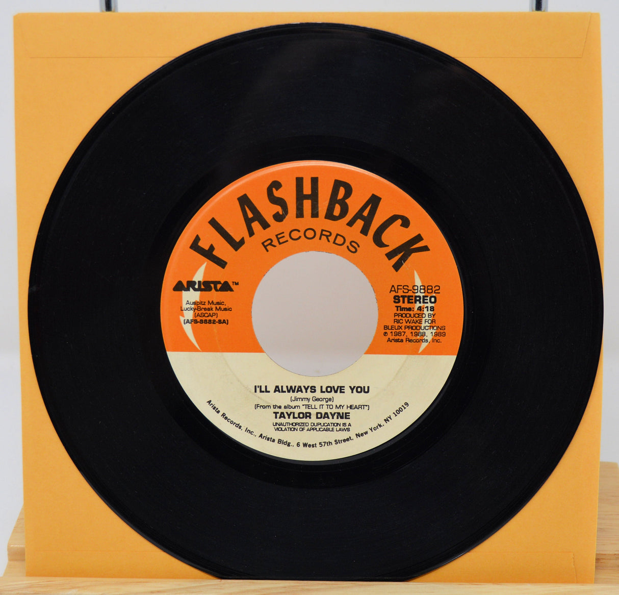 Taylor Dayne 'I'll Always Love You' 45 RPM vinyl record by Flashback Records in paper sleeve