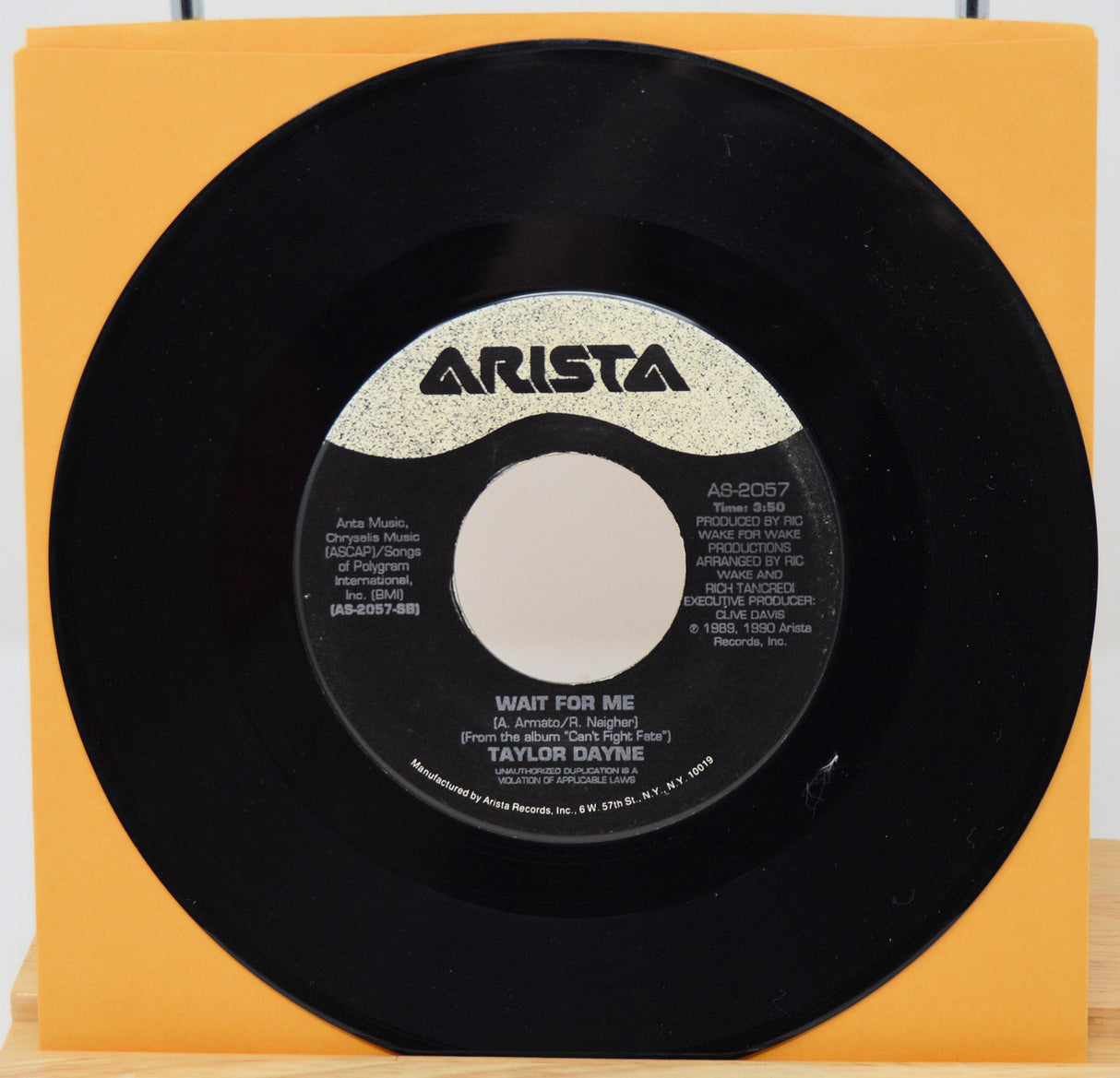 Taylor Dayne Wait For Me vintage 7-inch Arista Records vinyl single in original orange sleeve