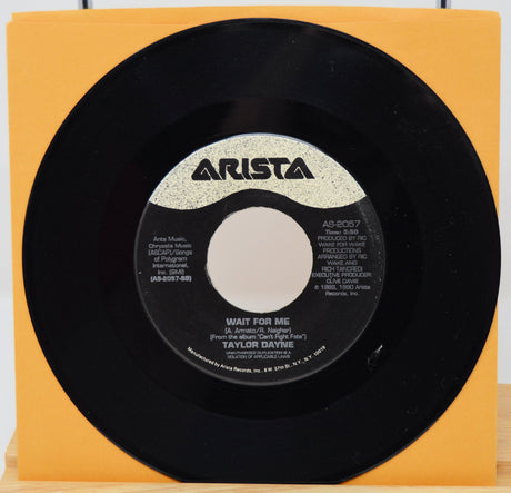 Taylor Dayne Wait For Me vintage 7-inch Arista Records vinyl single in original orange sleeve