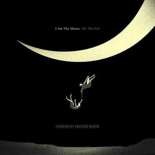 Abstract album cover featuring two figures falling beneath a crescent moon for Tedeschi Trucks Band's 'I Am the Moon: III. The Fall'