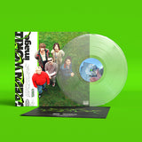 Vinyl record with clear disc and cover featuring people on a green background
