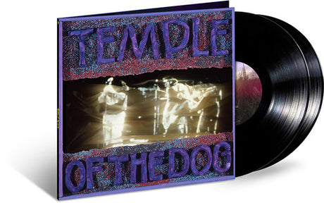 Vinyl record and cover artwork for the album 'Temple Of The Dog - Temple Of The Dog'. The cover features a purple background with text and an image of a person.