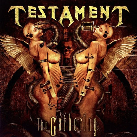 Album cover for 'The Gathering' by Testament featuring winged figures with musical instruments.