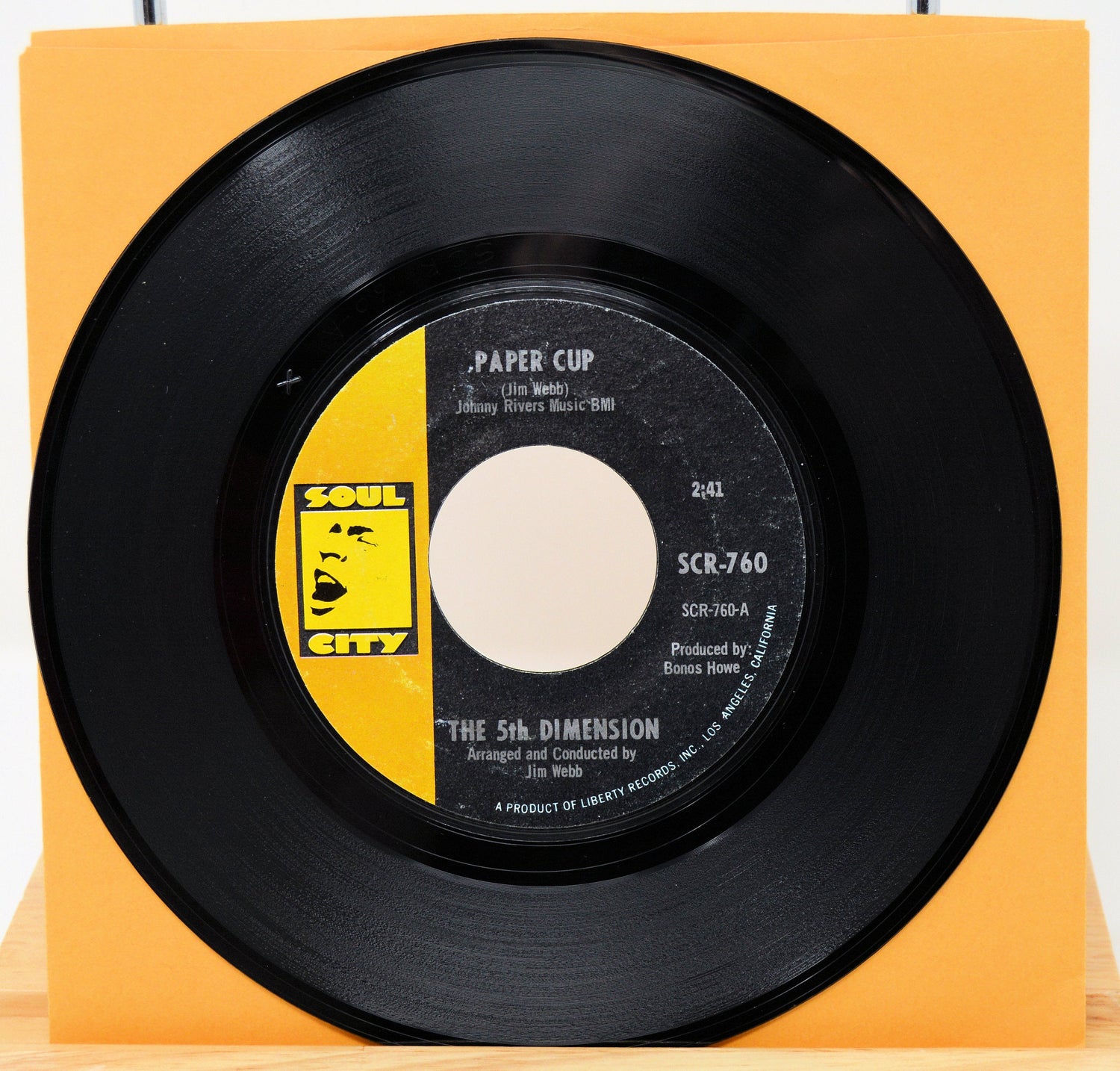 Soul City record of The 5th Dimension's 'Paper Cup' 45 RPM single
