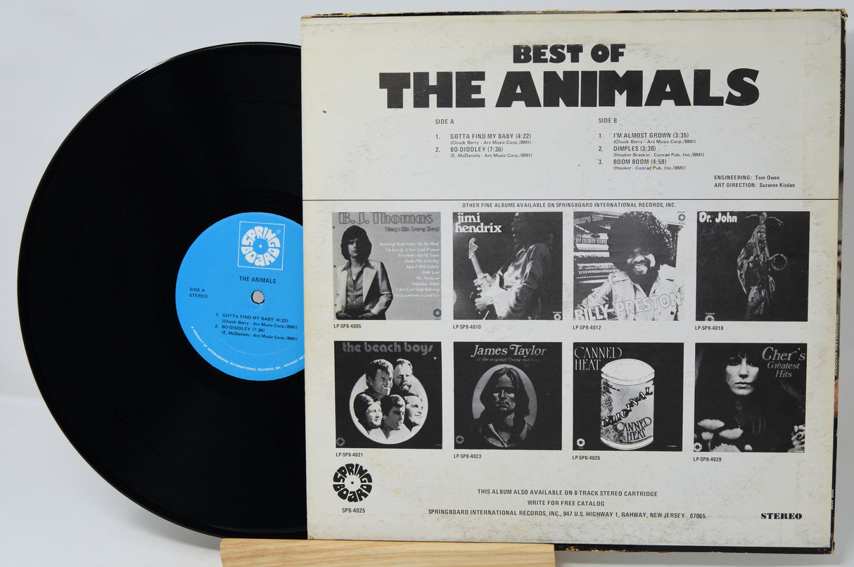 Vinyl record and cover titled 'Best of The Animals' on a light gray background