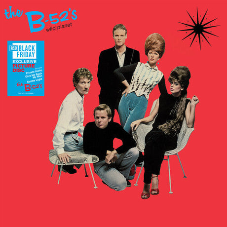 The B-52's Wild Planet picture disc album cover featuring the band in retro attire on a bold red background