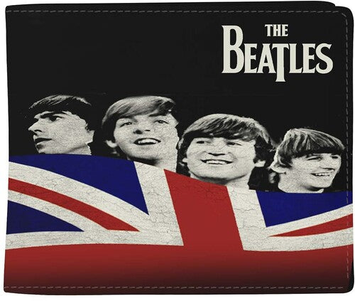 The Beatles wallet with black background and Union Jack British flag design