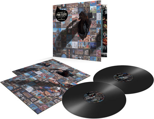 Vinyl record set with cover featuring collage design on a white background