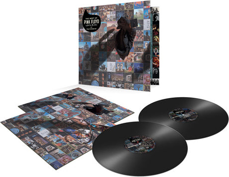 Vinyl record set with cover featuring collage design on a white background