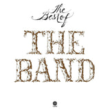 The Best of The Band album cover with stylized tree-bark font on a white background