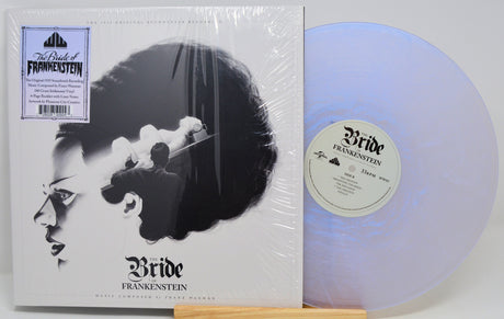Front cover artwork and iridescent vinyl record for The Bride of Frankenstein soundtrack, original 1935 film score edition