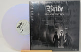 Back cover and iridescent vinyl record of The Bride of Frankenstein soundtrack featuring tracklist and classic imagery
