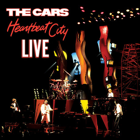 Vinyl record cover for The Cars' 'Heartbeat City Live' with band on stage.
