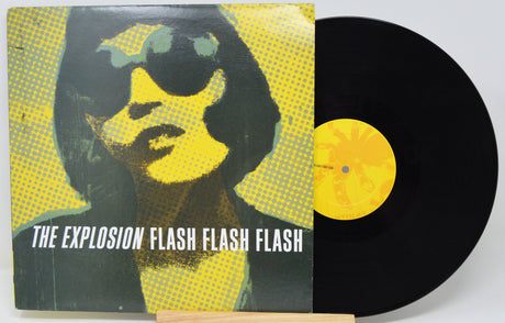 Front cover and vinyl of The Explosion Flash Flash Flash album, iconic punk artwork