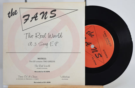 Vinyl record and cover with 'the FANS' branding on a white background
