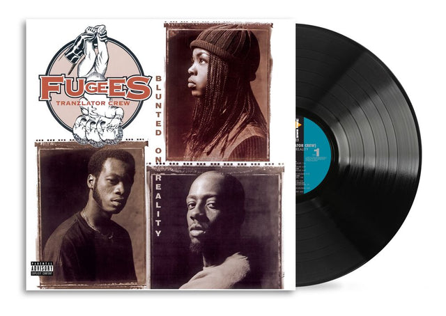 Vinyl record with cover featuring three individual portraits of the band members and a logo on a white background