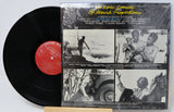 Back cover and vinyl record of The Gods Must Be Crazy original soundtrack with vintage black and white film stills