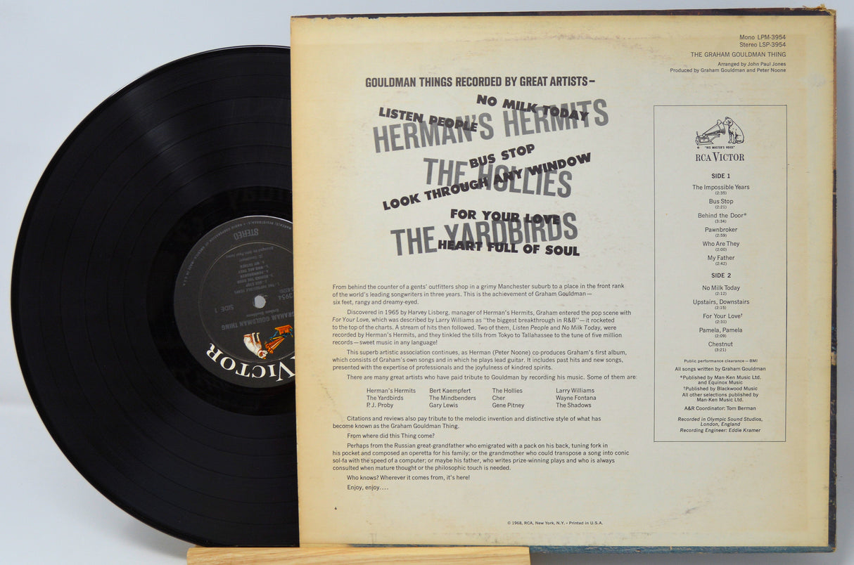 Back cover and vinyl record of The Graham Gouldman Thing album with song list and liner notes visible