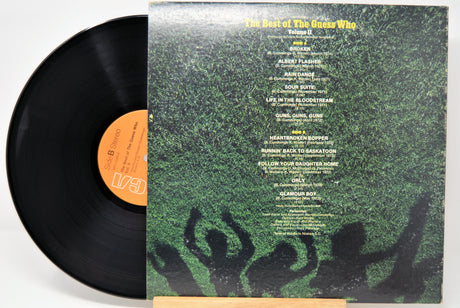 'The Guess Who - Best Of Vol II' Vinyl record with green textured cover featuring album tracklist and album art.
