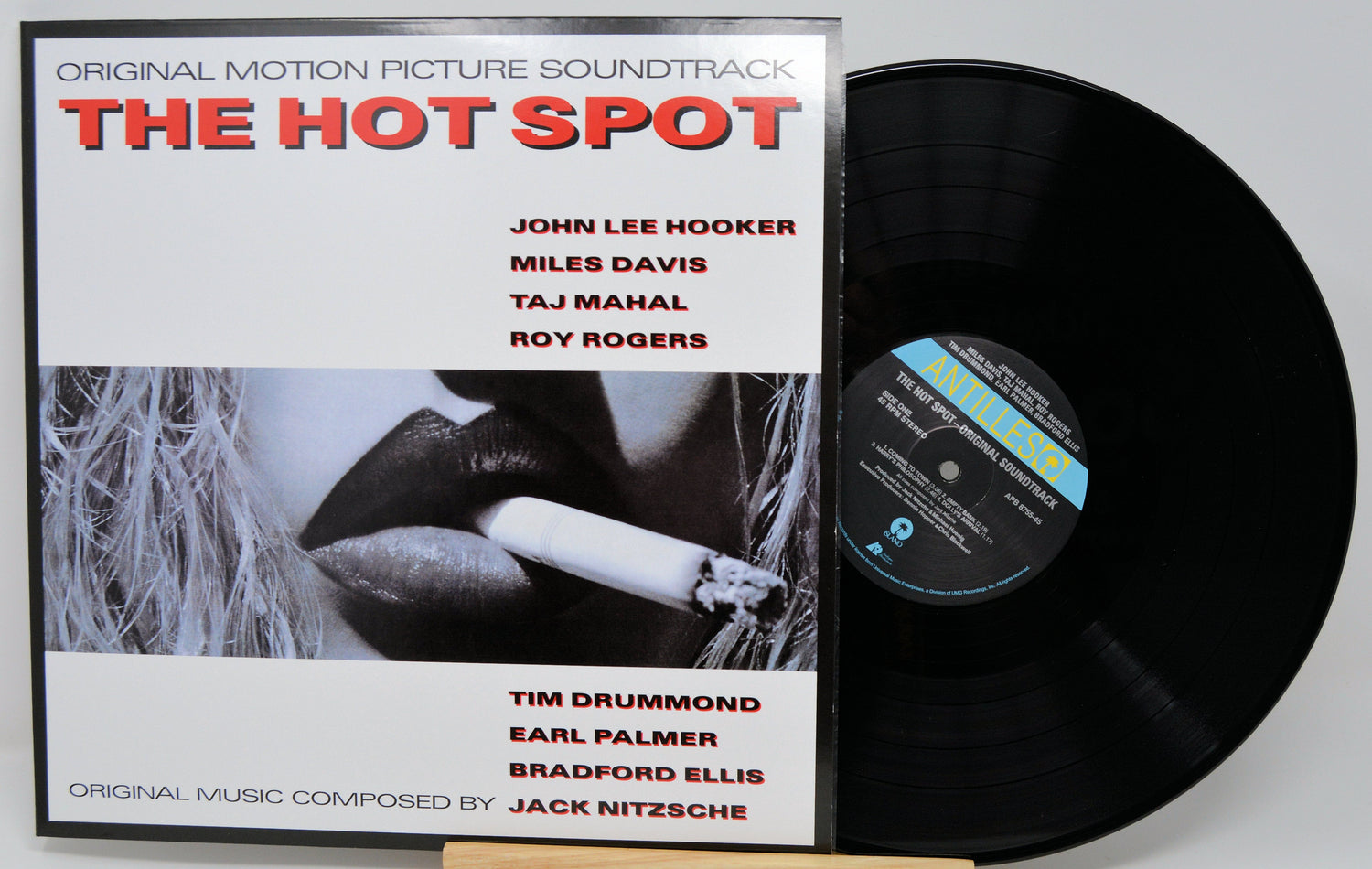 Front of The Hot Spot soundtrack vinyl displaying cover art, artist list, and LP.