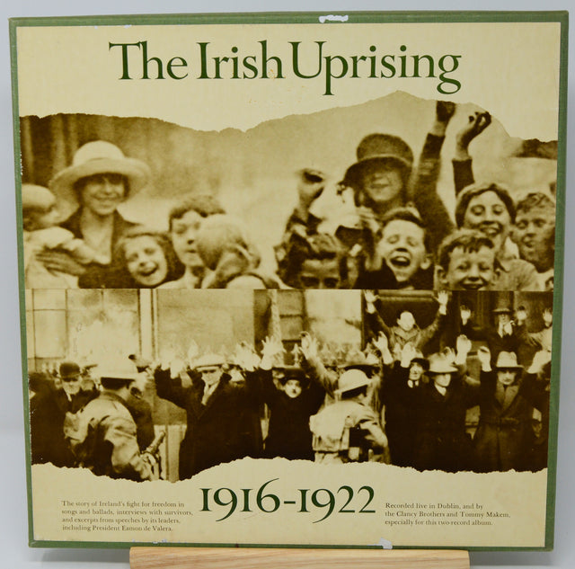 Collage of people with text 'The Irish Uprising 1916-1922' on a beige background
