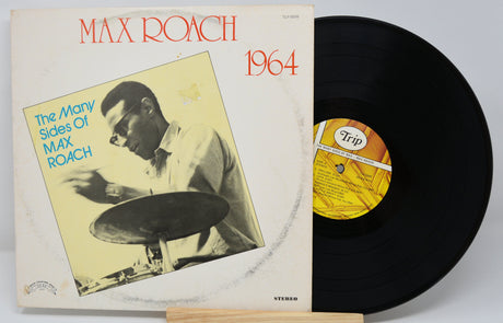 Front cover of 'The Many Sides of Max Roach' 1964 vinyl LP featuring Max Roach playing drums