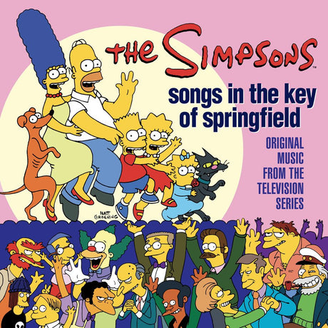 Album cover for 'The Simpsons: Songs in the Key of Springfield' featuring animated characters.