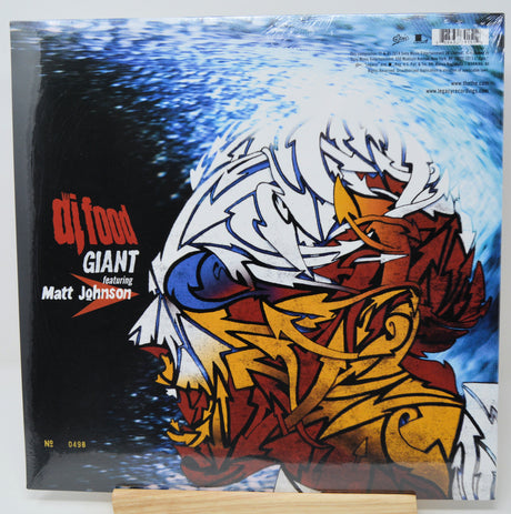 Vinyl record cover with abstract design and text on a white background