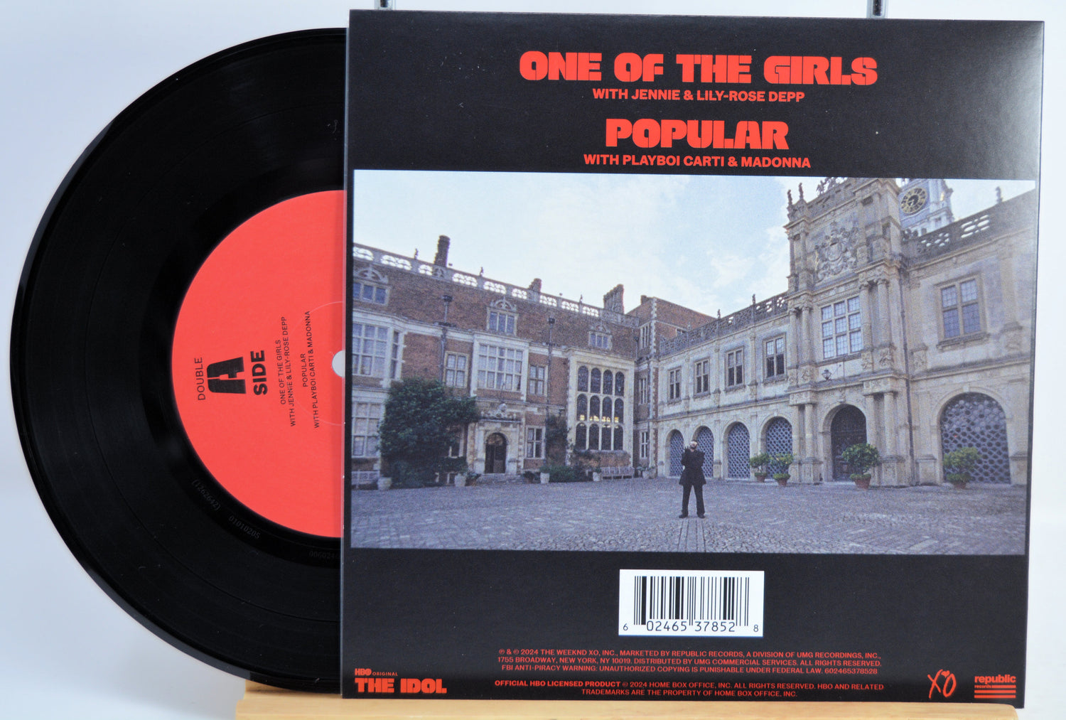 7 Inch Vinyl record back cover featuring 'The Weeknd' on a checkered floor background.