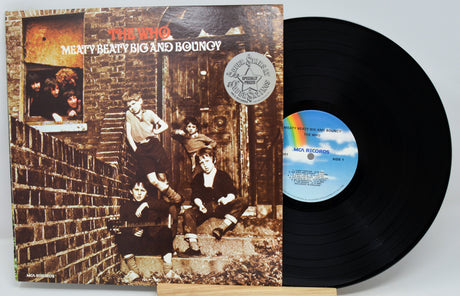 Vinyl record with cover featuring a group of people on a brick wall.