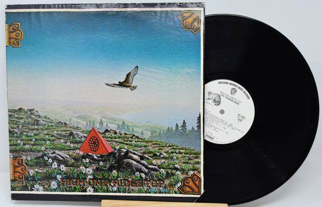 Vinyl record with a colorful cover featuring a landscape and bird.