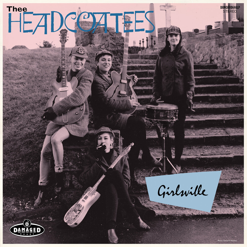 Album cover for 'Girlsville' by Thee Headcoatees featuring four band members with instruments.
