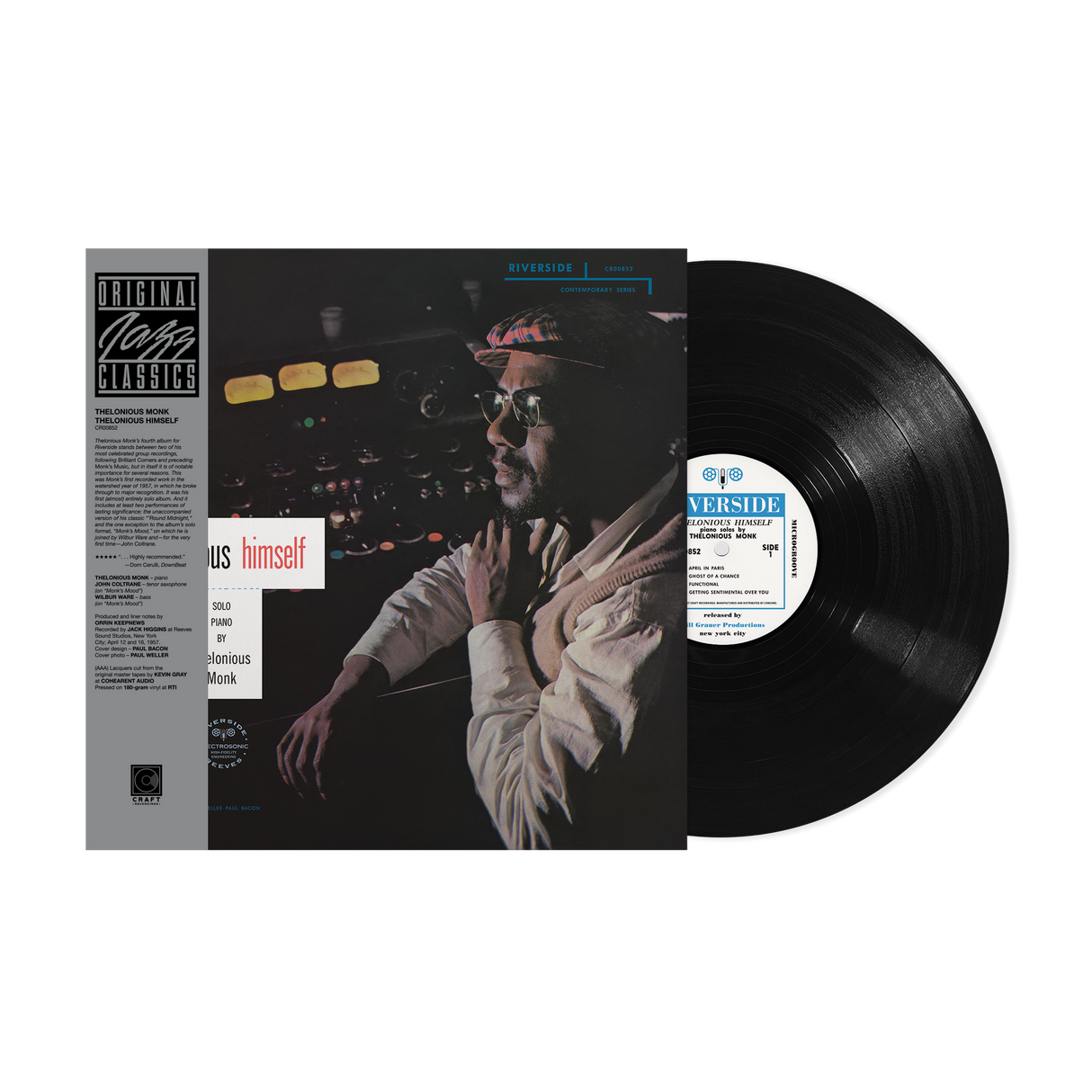 Vinyl record with cover featuring a person and text on a black background