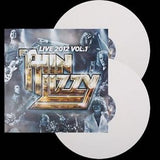 Vinyl record with 'Thin Lizzy' album cover featuring band members and 'Live 2012 Vol. 1' text.