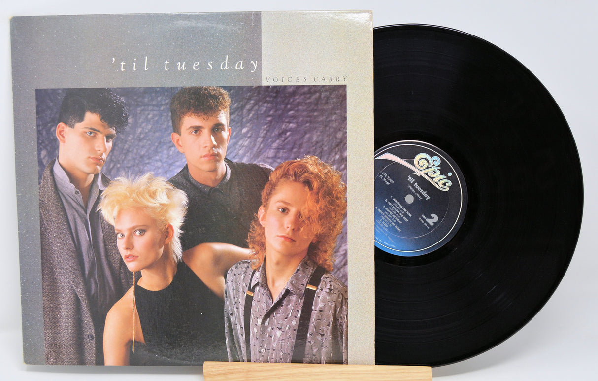 'Til Tuesday album cover with four band members and vinyl record on a white background